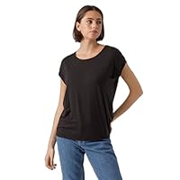 VERO MODA Women's Ava Plain Short Sleeve Top, Black, M