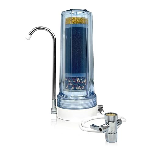 EXPRT MR-1050 Countertop Water Filter, 7-Stage Mineral pH Alkaline Purifier for Clean & Healthy Drinking Water - Easy Install Filter, Reduces 100% Chlorine, Lead (MR-1050, Clear)