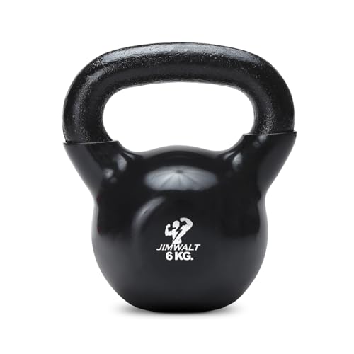 Jimwalt Jimwalt Premium Black Series Vinyl Coated Solid Kettlebell - Non Slip Grip| Reach Compliant| From the House of Healthycliq | Sedex Certified| Strength Training Weight for Home Gym 6KG (13.22 LBS))
