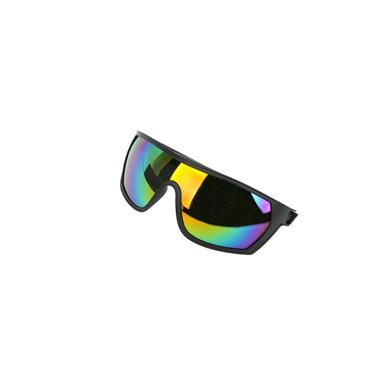 Sports Sunglasses with Rainbow Mirror Lens, Black Frame, Shield Design (colorful)