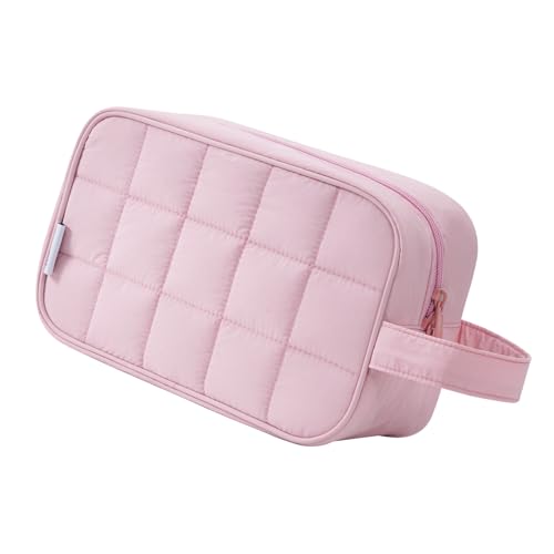 Image of Narwey Quilted Makeup Bag Puffy Make up Bag Cosmetic Bag Organizer, Puffer Travel Toiletry Bag for Traveling Women Girls, Travel Bag for Toiletries, Skincare Medicine Bags (Pink)