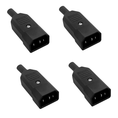 Powice 4 pcs Kaltgerätestecker AC 250V C14 Kaltgerätebuchse Buchse Stromanschluss 10A 3 Polig IEC 320 Kaltgerätestecker für Computer Netzanschluss-Verlängerung Kaltgeräteverlängerung Männlicher Kopf