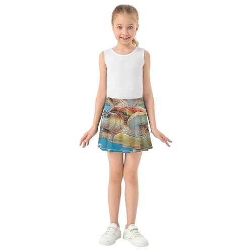 Turtle Seaweed Underwater Scene Tennis Skirts Kids Dance Golf Athletic Shorts Girls Skorts Butterfly 4t3
