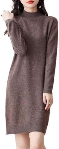 100% Merino Wool Sweater Dress Women's Long Sleeve Mock Neck Pull...
