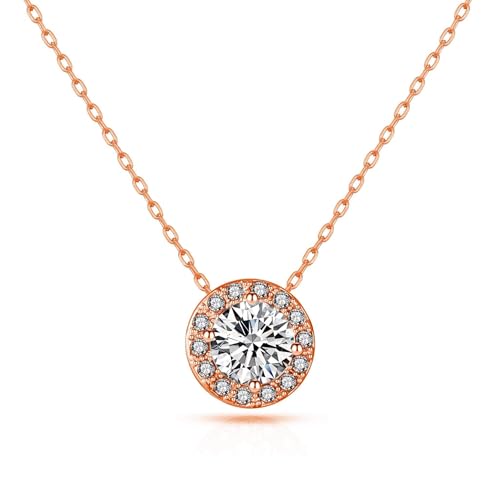 Philip Jones Rose Gold Plated Halo Necklace Created with Zircondia® Crystals