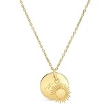 Moments Précieux Collier enfant médaille gravée et charm soleil, plaqué or   Idée cadeau pour Noël   Anniversaires   Baptême   Communion