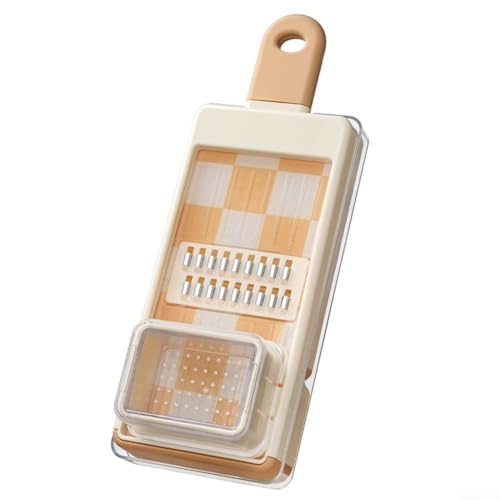 Cortador de verduras 4 en 1, rallador de mandolina, cortador de alimentos, protector ergonómico de seguridad, base antideslizante ajustable para queso, ajo, ensalada de frutas (beige)