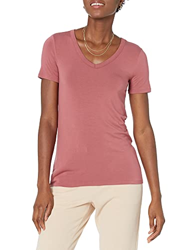 Daily Ritual Women s Jersey Standard-Fit Short-Sleeve V-Neck T-Shirt, Dark Rose, X-Small
