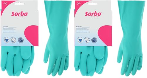 Sorbo Gants Ménagers Sans Latex – Taille M – 100% Nitrile – Réutilisables & Antiallergiques – Longs Manchettes – Antidérapants – Protection Peau & Confort (Lot de 2)