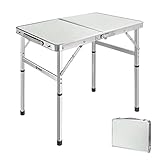 VILLEY Folding Camping Table, 2ft Small Portable Lightweight Outdoor Table with Aluminum Adjustable Legs for Travel Picnic Cooking Beach