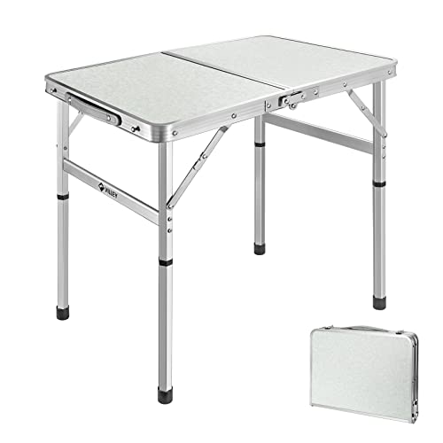 VILLEY Mesa de camping plegable, 2 pies, pequeña mesa portátil ligera para exteriores con patas ajustables de aluminio para viajes, picnic, cocina, playa Cover