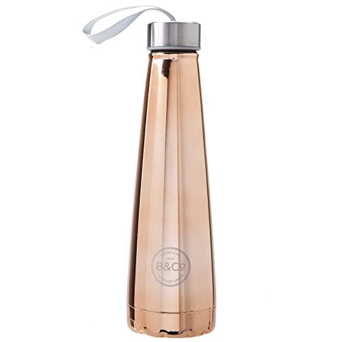 VFM - Rose Gold Conical Thermal Flask 450ml - Shiny Stainless Steel Travel Bottle with Twist Cap Lid for Hot & Cold Drinks - Outdoor Dining Collection
