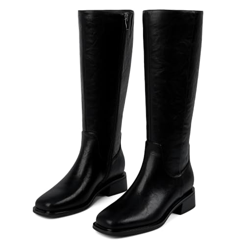 Image of QIY Knee High Boots for Women Low Heel Flat Tall Boots