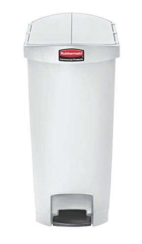 Image of Rubbermaid Commercial Products Slim Jim Step-On Plastic Trash /Garbage Cans, 13 Gallon, Plastic End Step Step-On, White