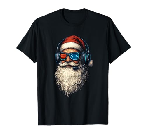 Fantastici Occhiali da Sole retrò con Faccia di Babbo Natale per Giocatori Maglietta