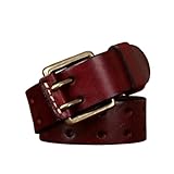 OBASDFD Herrengürtel aus echtem Leder, Riemen genarbtem im Vintage-Stil mit Doppeldornschließe, langlebige Kupferbeschläge​(Reddish Brown,120cm/47)