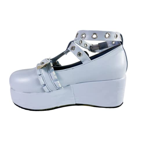 Image of Women's Platform Mary Janes Heart Cat Buckle Rivets Ankle Lolita Gothic Princess Platform Pumps Patent Leather Thorn Vintage Traditional Embroidery Upper Dress Shoes
