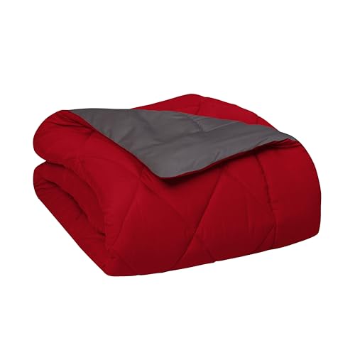 Ensemble 2PC édredon réversible Twin anti-déplacement rouge gris
