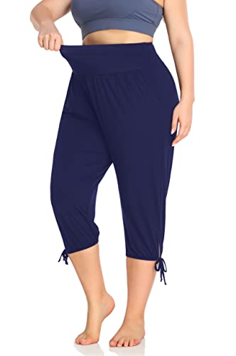 ZERDOCEAN Calça capri feminina plus size para ioga, lounge, casual, confortável, relaxada, com bolso