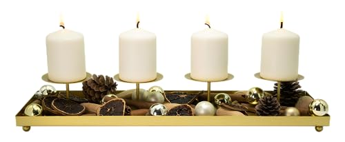 Kerzenständer für 4 Kerzen, Gold, Dekoteller, Kerzenhalter, Dekotablett, Adventskranz, Kerzentablett, Metallkerzenhalter