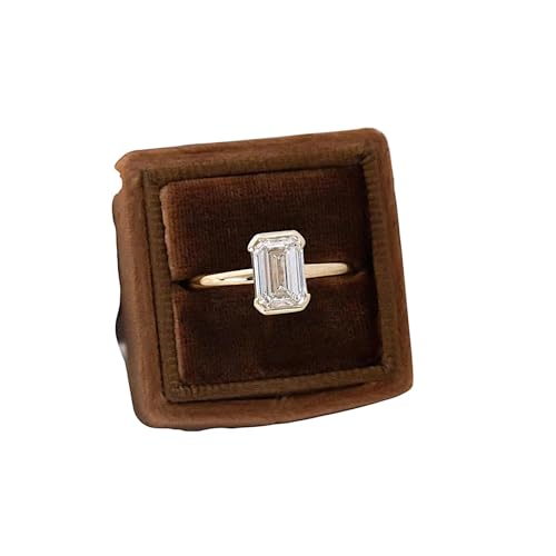 Modern Half Bezel Set Emerald Cut Moissanite Ring, 18k Solid Gold Solitaire Engagement Ring, Wedding wear Fine Ring, Diamond Wedding Gifts