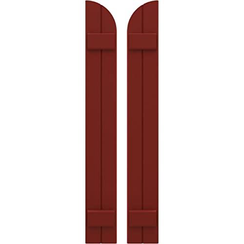 Ekena Millwork ARW101BQ207X77MRH Americraft Two 2 Exterior Real Wood Joined Board-n-Batten Shutters w/Arch Top (Per Pair), 77-in. H, Pepper Red