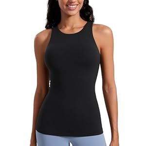 CRZ YOGA Butterluxe Womens Racerback High Neck Tank Top – with Built in Bra Workout Padded Yoga Athletic Camisole