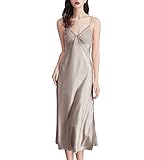 Rynrido Womens Nightgown Sleepwear Lace Lingerie V Neck Nightgown Long Sleep Dress Sleeveless Lace for Women Elegant,Champagne,Medium