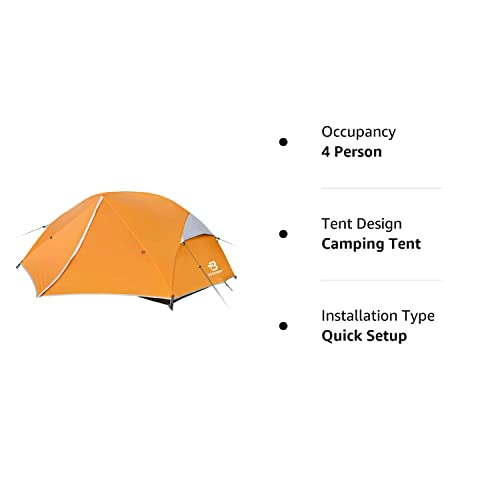 Bessport Camping Tent 3-4 Person, Easy & Quick Setup Lightweight Two Doors Backpacking Tent - Water Resistant Anti-Uv Protection Large Tent For Family, Outdoor, Hiking (3 Person-Orange) #TOP7