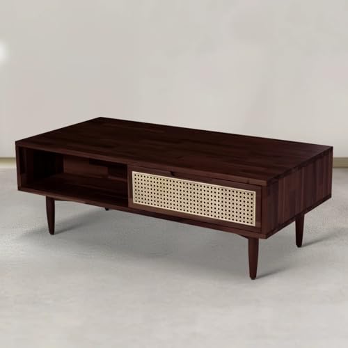 Image of MISAN Solid Sheesham Wood Coffee Table - Elegant Center Table with Two Spacious Drawers | Sturdy & Stylish Wooden Furniture for Home & Living Room (B - Walnut)