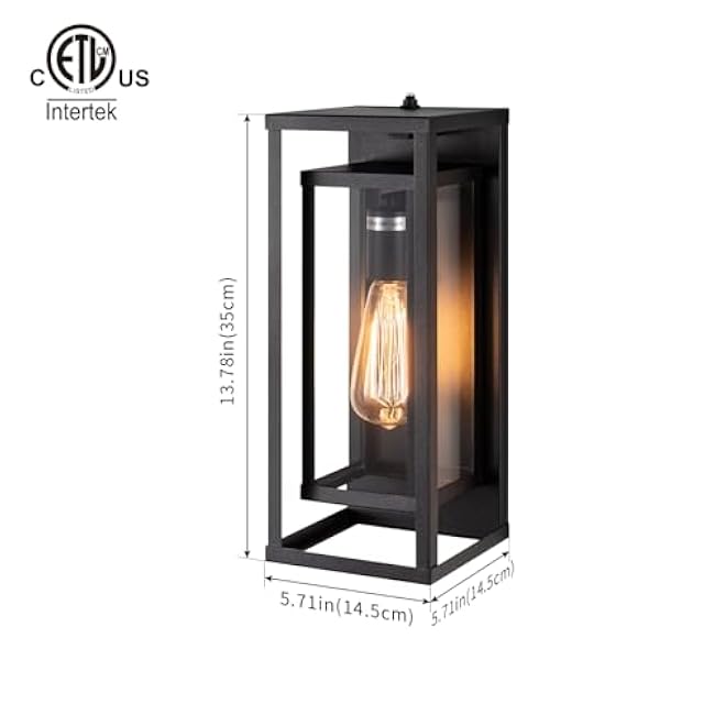 mirrea 14 Dusk to Dawn Outdoor Wall Sconce 1 Light in Matte Black Rectangular Metal Frame and Clear Glass Shade Waterproof Porch Light Patio Light Pack of 2