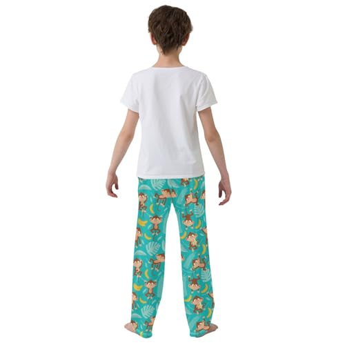 Tropical Monkey Palm Leaf Boys Long Pants Soft Trousers Elastic Waist Kids Lounge Bottoms with Pockets S-XL3