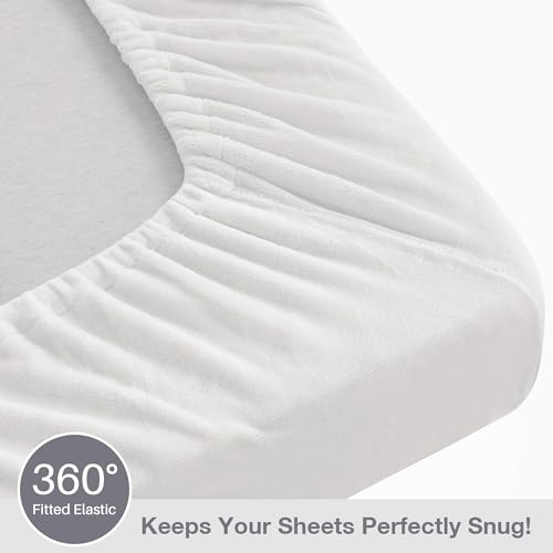 Image of Viviland Plush Micro Fleece Queen Bed Sheet Set - Soft Fuzzy Polar Fleece Velour Velvet Sheets - Extra Warm Winter Fleece Bed Sheets with Deep Pocket - White - Queen | Soft Flannel-like Fleece, 100% Polyester, Fluffy Velvety Feel, 200GSM, 15 inch Deep Pocket, Warm Winter Gift & Decor