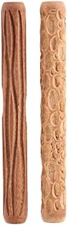RIVNN 2Pcs Clay Modeling Pattern Rollers, Cobblestone Wood Grain Pattern Clay Rolling Pin Textured Hand Pottery