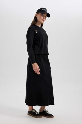 DeFacto Regular Fit Gabardin Maxi Etek Siyah 38 - Görsel 6