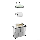 Trayneel Porta carta igienica moderno nero con ripiano integrato per tablet, telefono e orologio, in acciaio al carbonio, supporto per fazzoletti da bagno