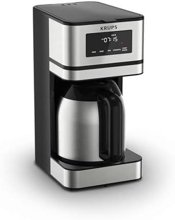 Krups Simply Brew Stainless Steel and Thermal Carafe Drip Coffee Maker 12 Cup Programmable, Customizable, Digital Display, Insulated Coffee Filter, Dishwasher Safe, Drip Free Silver and Black - Thumbnail 2