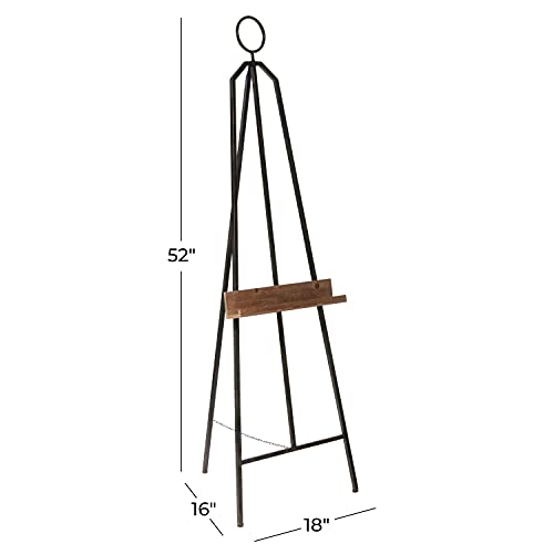 Deco 79 Metal Large Free Standing Adjustable Display Stand Easel With Chain Support And Wood Tray, 16" X 18" X 52", Black #TOP2