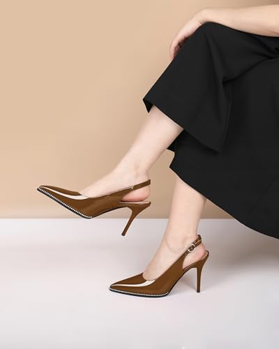 Image of SAMMITOP Women Slingback Heels Stilettos Closed Pointed Toe High Heel Silver Beaded Pumps Comfortable 3.5 Inch High Heels for Women Dressy Shoes
