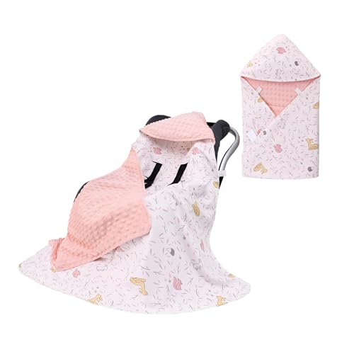 Image of Baby Car Seat Blanket-Universal Car Seat Covers,Warm Swaddle Blankets for Infants Newborn,Boys and Girls Baby Bunting for Stroller,35"x35" (Pink Leaves Rabbit)