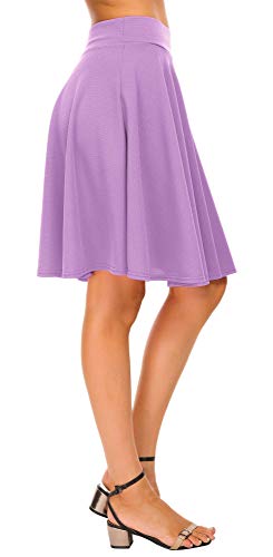 Image of EXCHIC Women's Casual Stretchy Flared Mini Skater Skirt Basic A-Line Pleated Midi Skirt