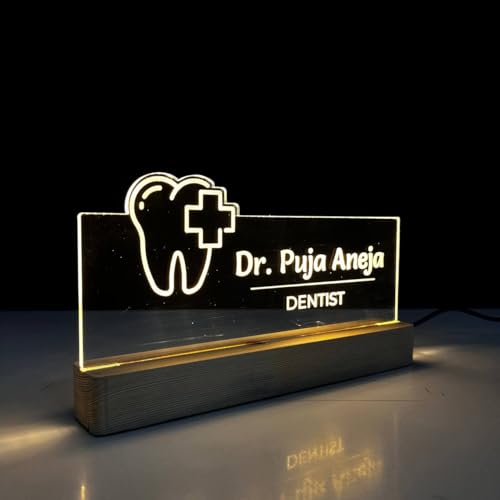 Image of Customized LED Name Plate for Office Desk Table Name Sign Birthday Gift For Dentist Doctor Clinic Medical Store Teacher Pharmacist (10 x 6 inch) (For Dentist)