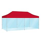 Vispronet® Profi Faltpavillon Basic 3x6 m ✓ Dachfarbe Rot ✓ 4 Vollwände Transparent ✓ Scherengittersystem ✓ Farbe & Größe wählbar