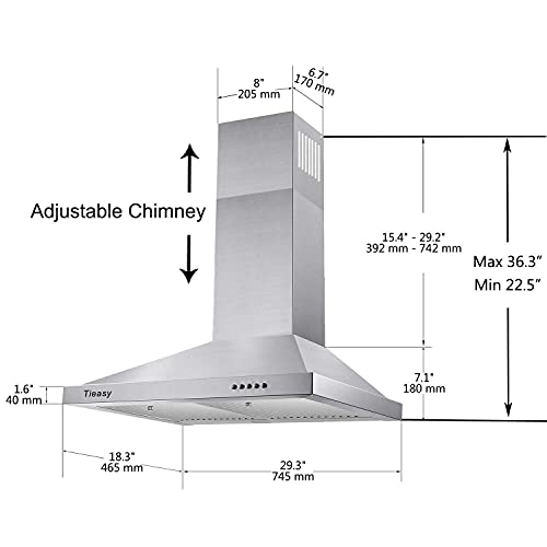 Tieasy Range Hood, Range Hoods 30 Inch Stainless Steel, 450 Cfm Kitchen Hood With Led Light Baffle Filters, 3 Speed Exhaust Fan #TOP7