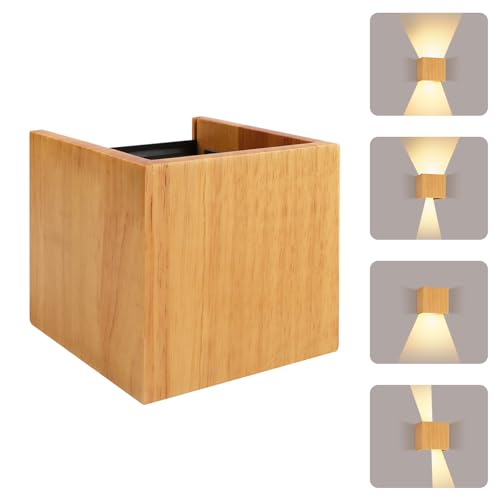 JaneYi Wandlampe Holz LED Wandleuchte Innen Vintage 8W Warmweiß 3000K Einstellbar Abstrahlwinkel Up and Down Leuchten Innen Wandbeleuchtung Wandlichter für Wohnzimmer Flur Treppenhaus Schlafzimmer