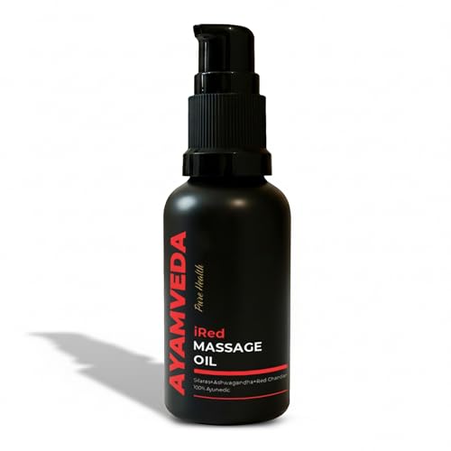 AyamVeda iRed Ayurvedic Massage Oil for Men with 60+ Herbs like Ashwagandha & Shilajit | 100% Natural | 60 ml (30 ml x 2 Bottles)