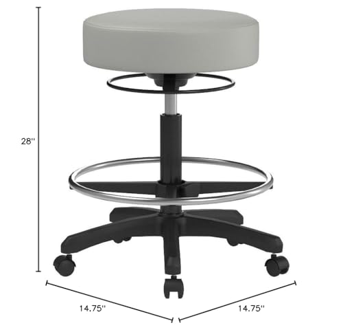 Image of Perch Life Height Adjustable Stool with Foot Ring | Medium Bench Height 20.5-28 inch | Grey Vinyl