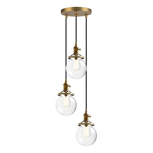 Phansthy 3-Light Cluster Pendant Lights Stairwell Lighting, Antique Brass Chandelier with 5.9"/15cm Globe Glass Shade, Chandelier Light Fixture Foyer Chandeliers Entryway High Ceiling Staircase Lights