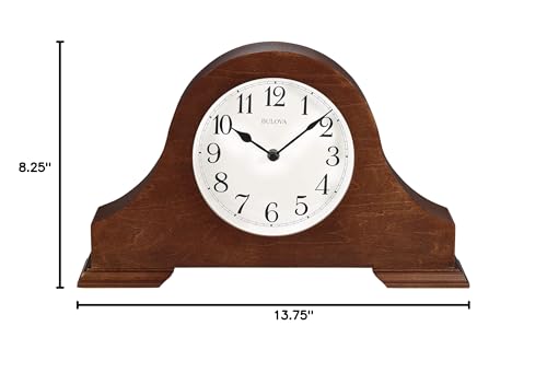 Bulova B1931 Sturbridge Brown Cherry Hardwood Tambour Shape Decorative Mantel and Table Top Clock with Cream Dial and Metal Spade Hands