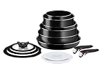 Tefal Ingenio Easy On 13 Piece Pots & Pans Set, Stackable, Easy Cleaning, Non-Stick Coating, Heat Indicator, Removable Handle, All Hobs Compatible Except Induction, L1599243, Black